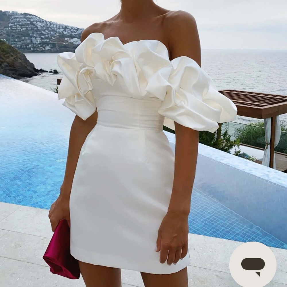 White Post Meridiem off the shoulder cocktail dress